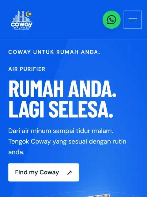 Coway website hero on a phone